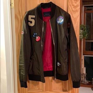 Green Zara Bomber with Patches